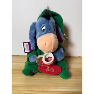 Vintage Disney Eeyore Plush in Elf Pajamas with Stocking‎ Christmas Holiday Toy